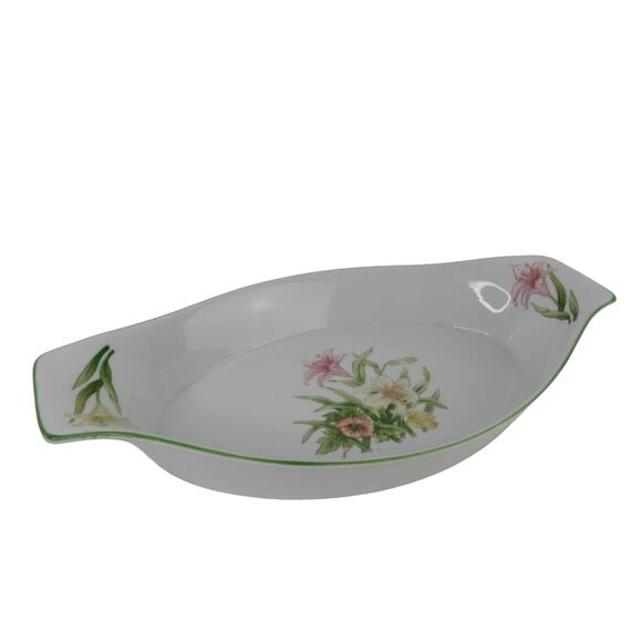 Vintage 1960s Jade Lily Oval Serving Dish Fine Porcelain - Picture 6 of 8